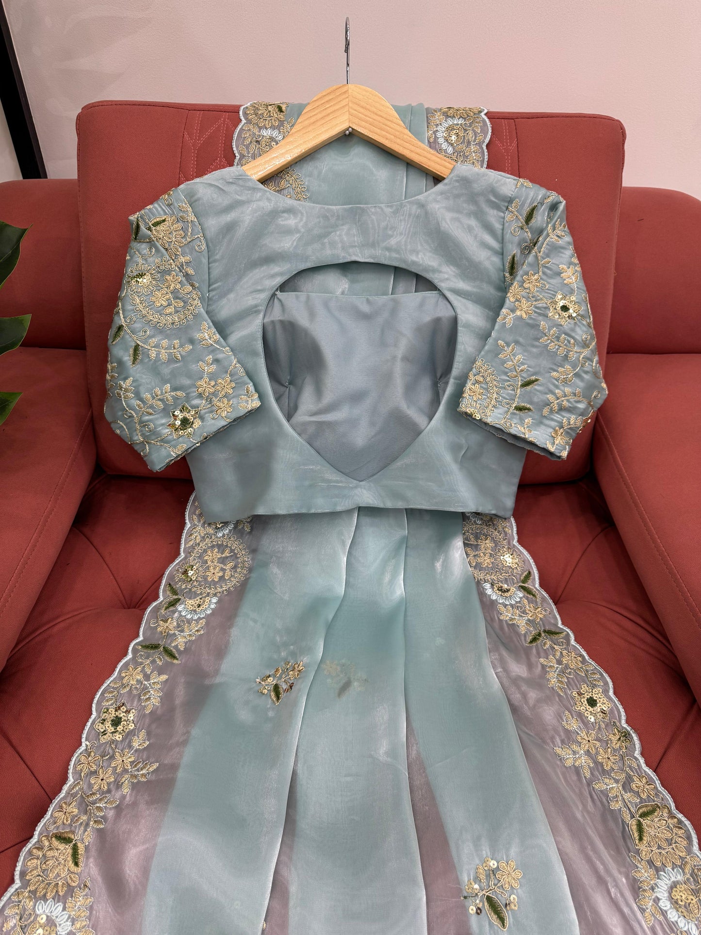 Sky Blue Color Heavy Zimmy Chu Saree