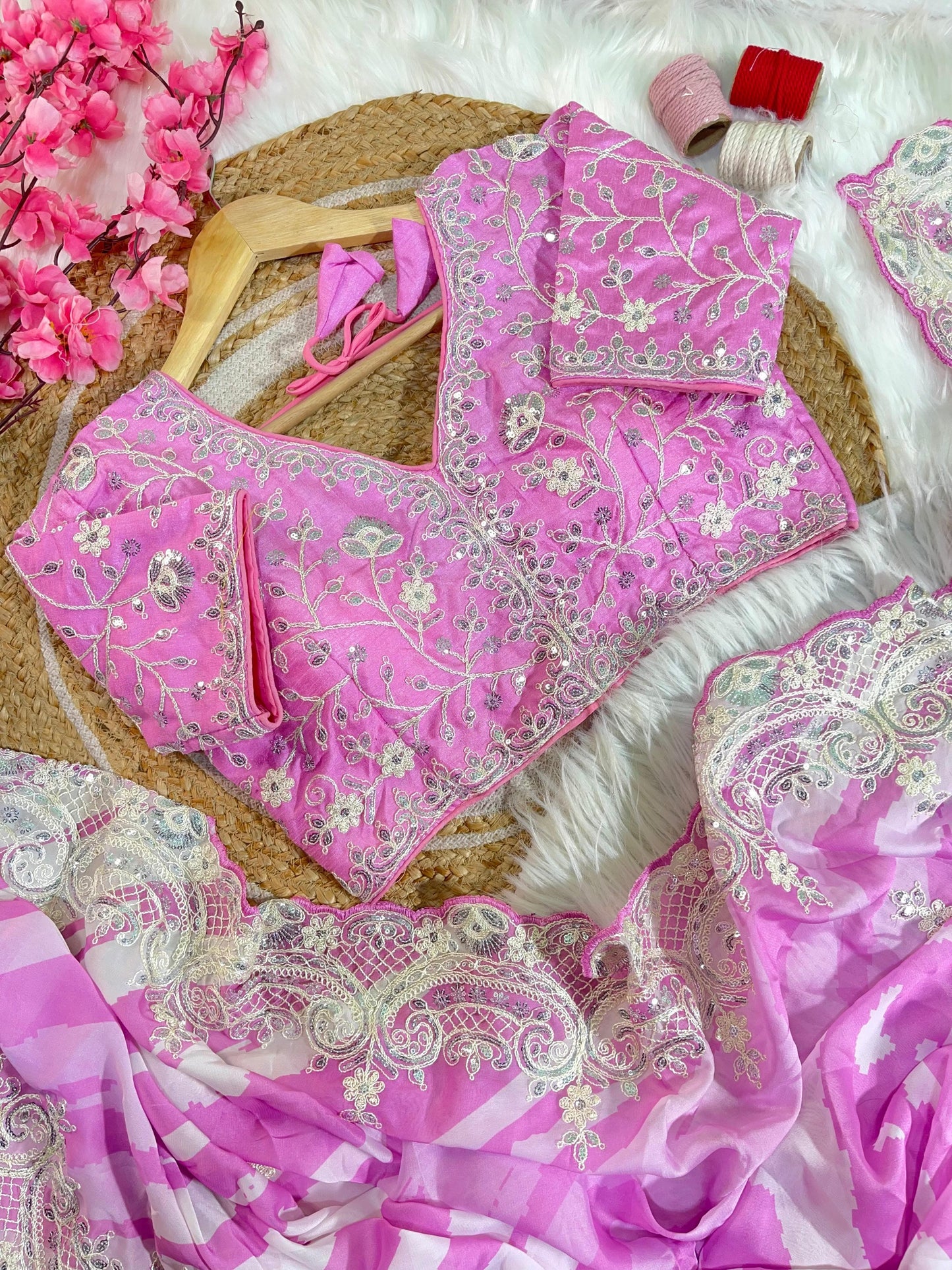 Rani -Pink Soft Rangoli Silk With  Lehariya Digital Prints Saree