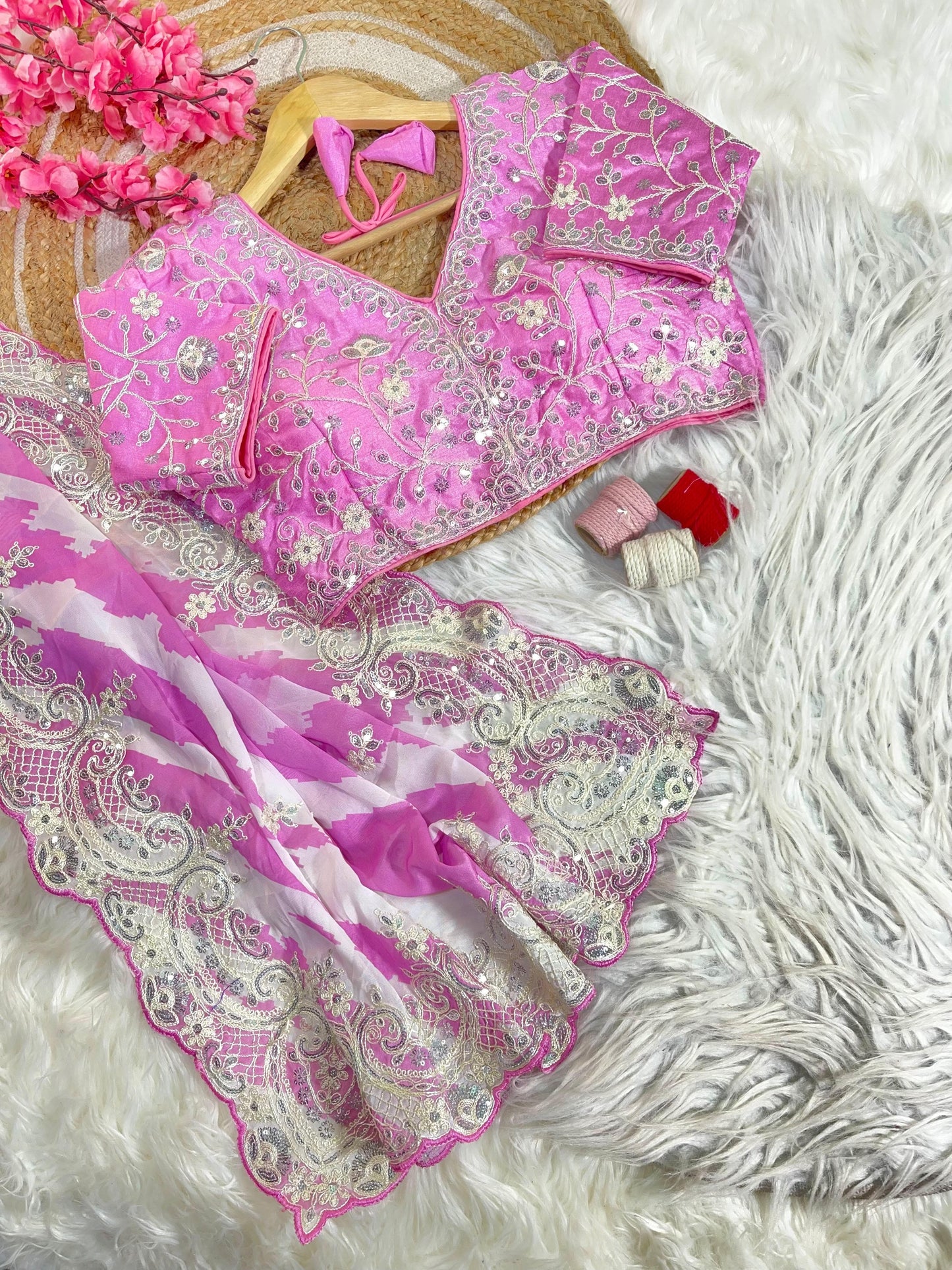 Rani -Pink Soft Rangoli Silk With  Lehariya Digital Prints Saree