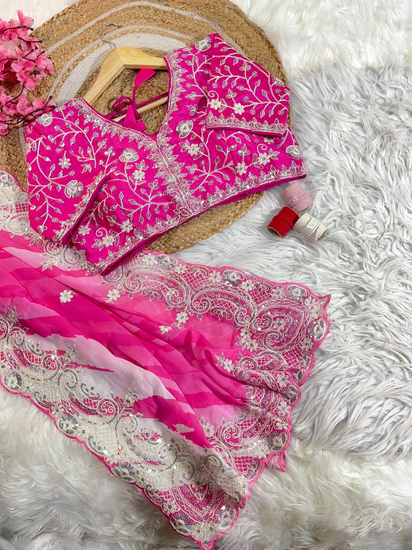 Rani -Pink Soft Rangoli Silk With  Lehariya Digital Prints Saree