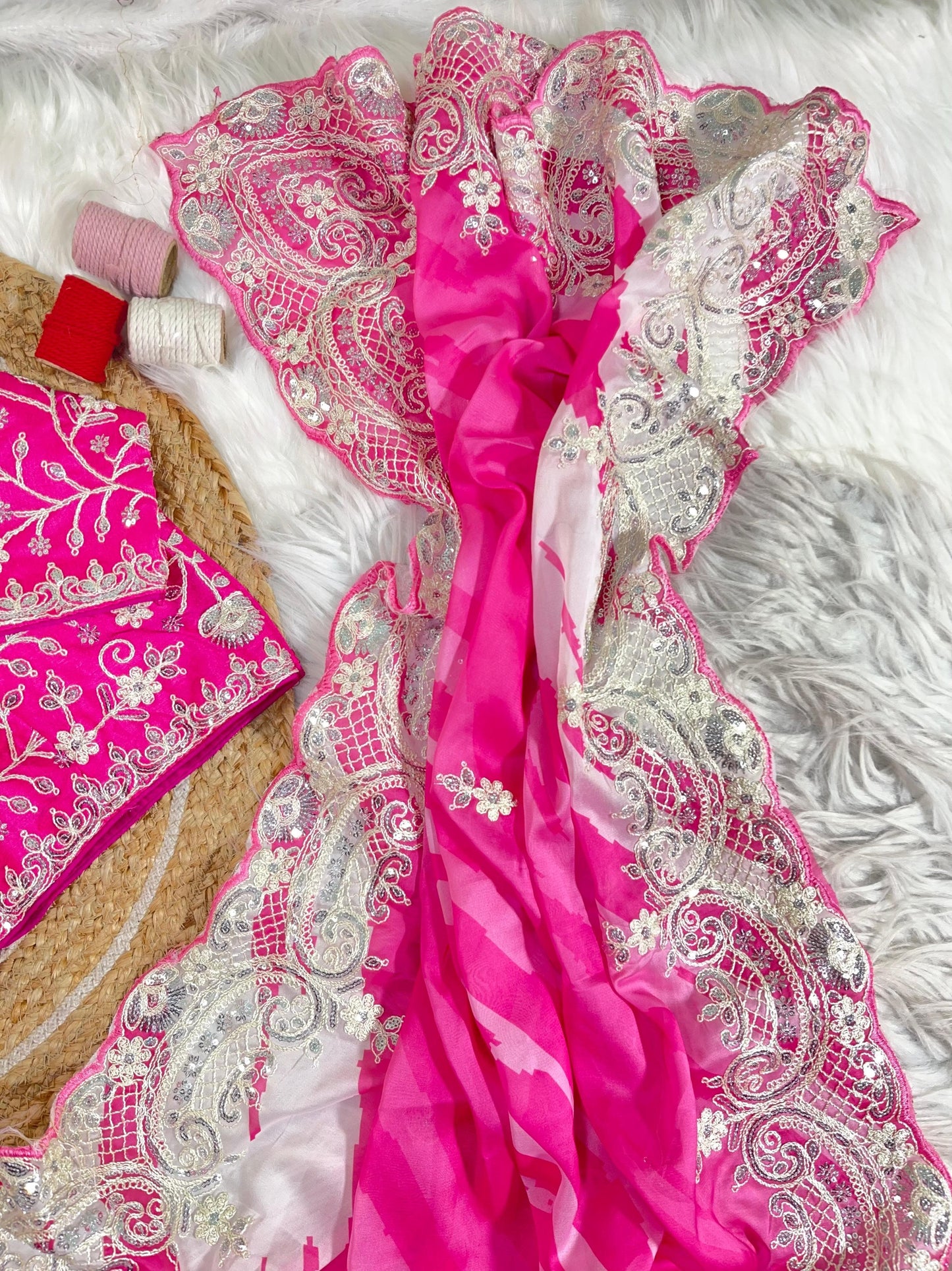 Rani -Pink Soft Rangoli Silk With  Lehariya Digital Prints Saree