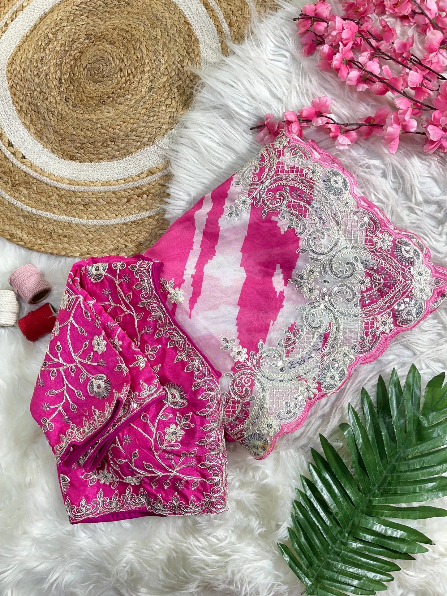 Rani -Pink Soft Rangoli Silk With  Lehariya Digital Prints Saree