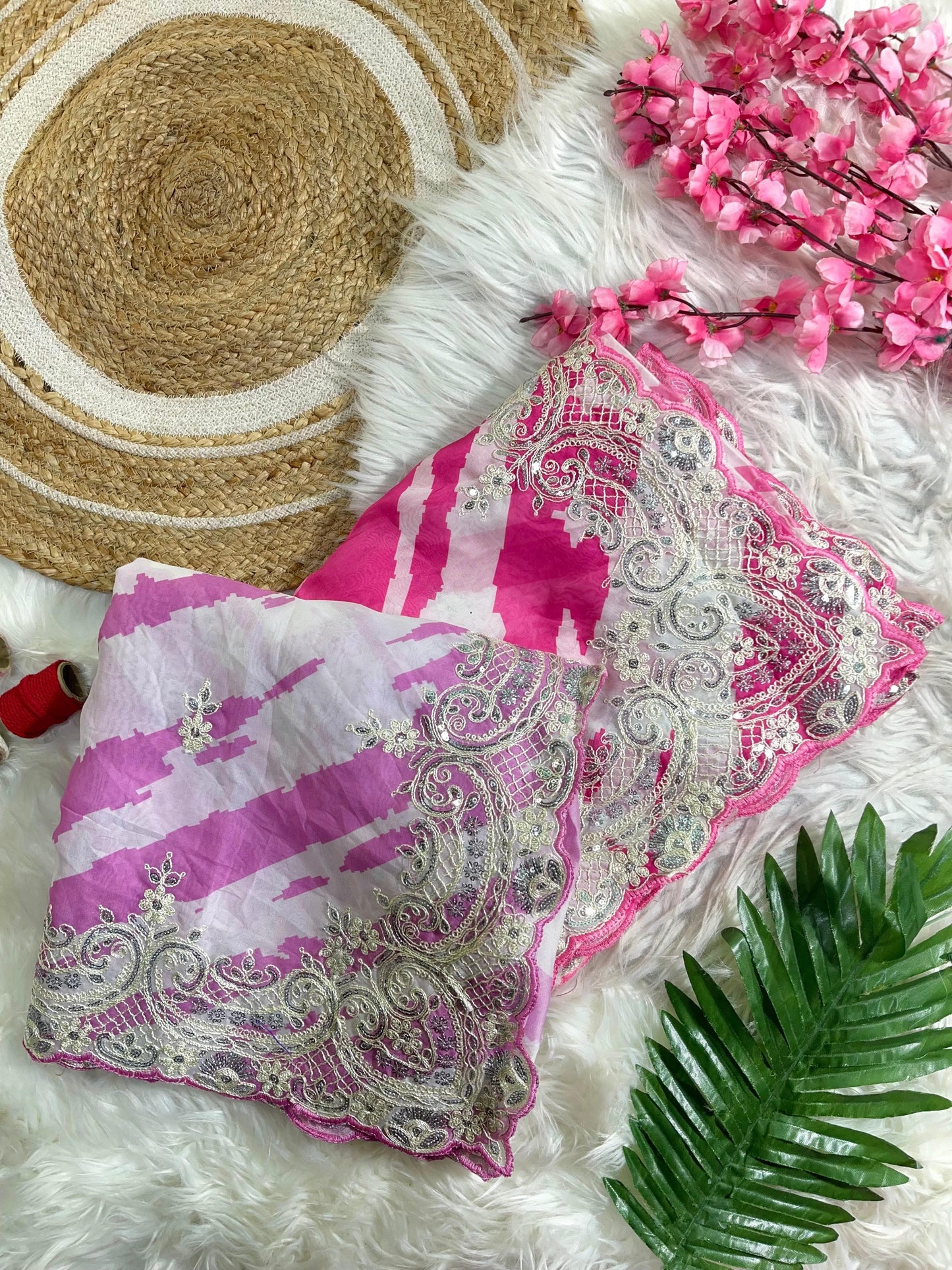 Rani -Pink Soft Rangoli Silk With  Lehariya Digital Prints Saree