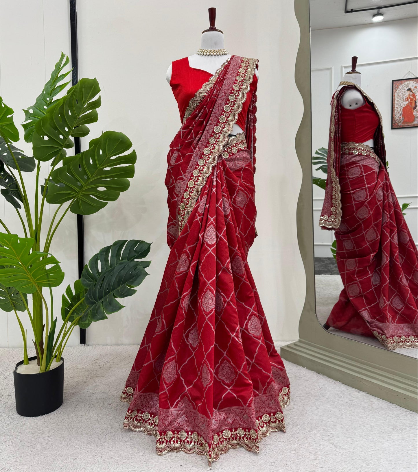 New Designer Red Kota Silk With Jacquard Coding Saree