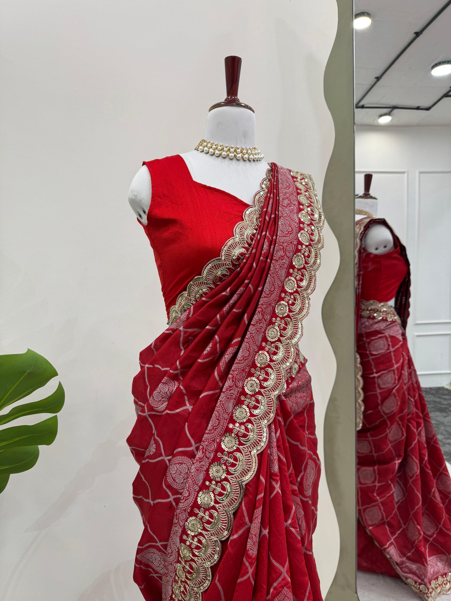 New Designer Red Kota Silk With Jacquard Coding Saree