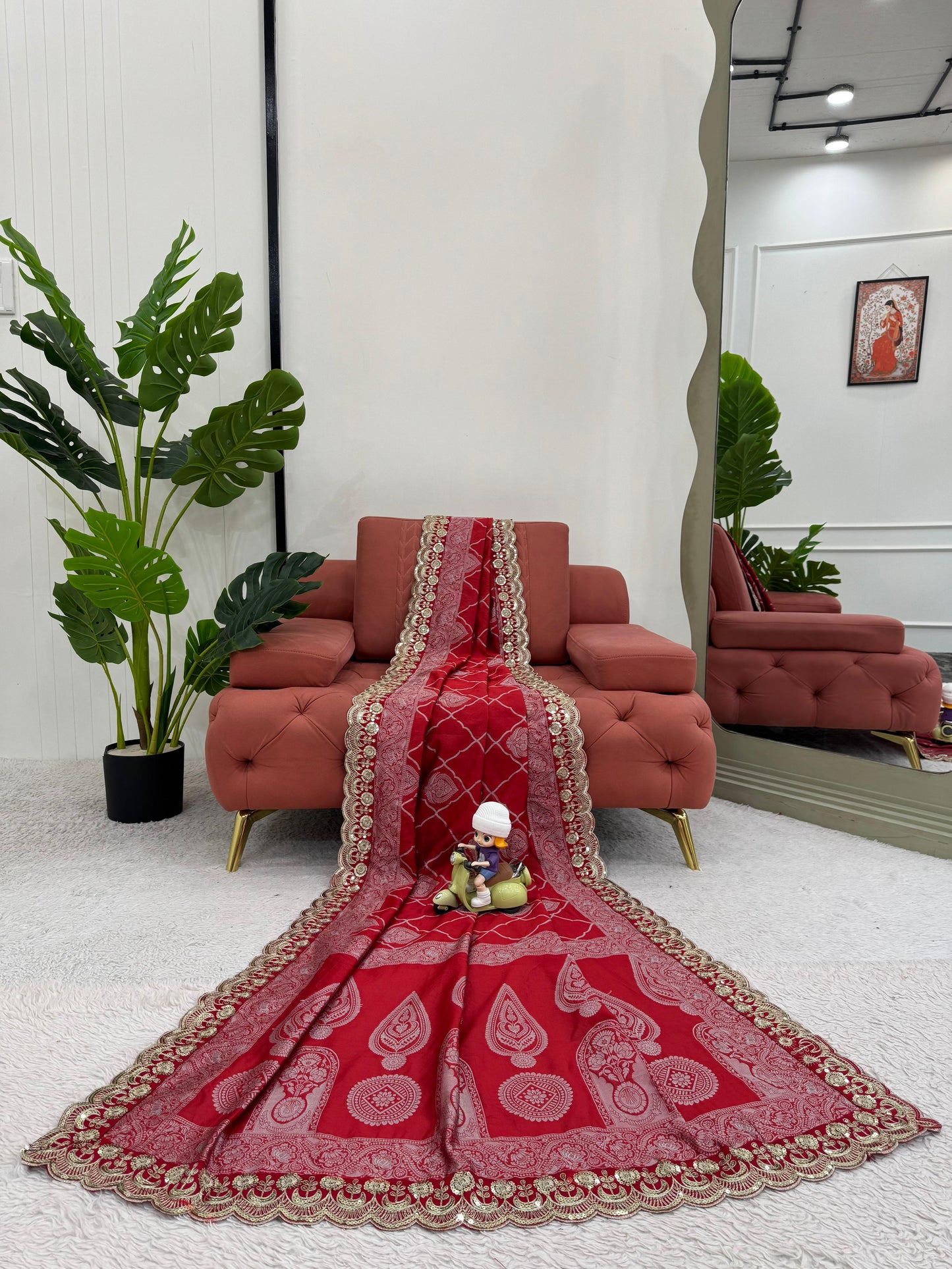 New Designer Red Kota Silk With Jacquard Coding Saree