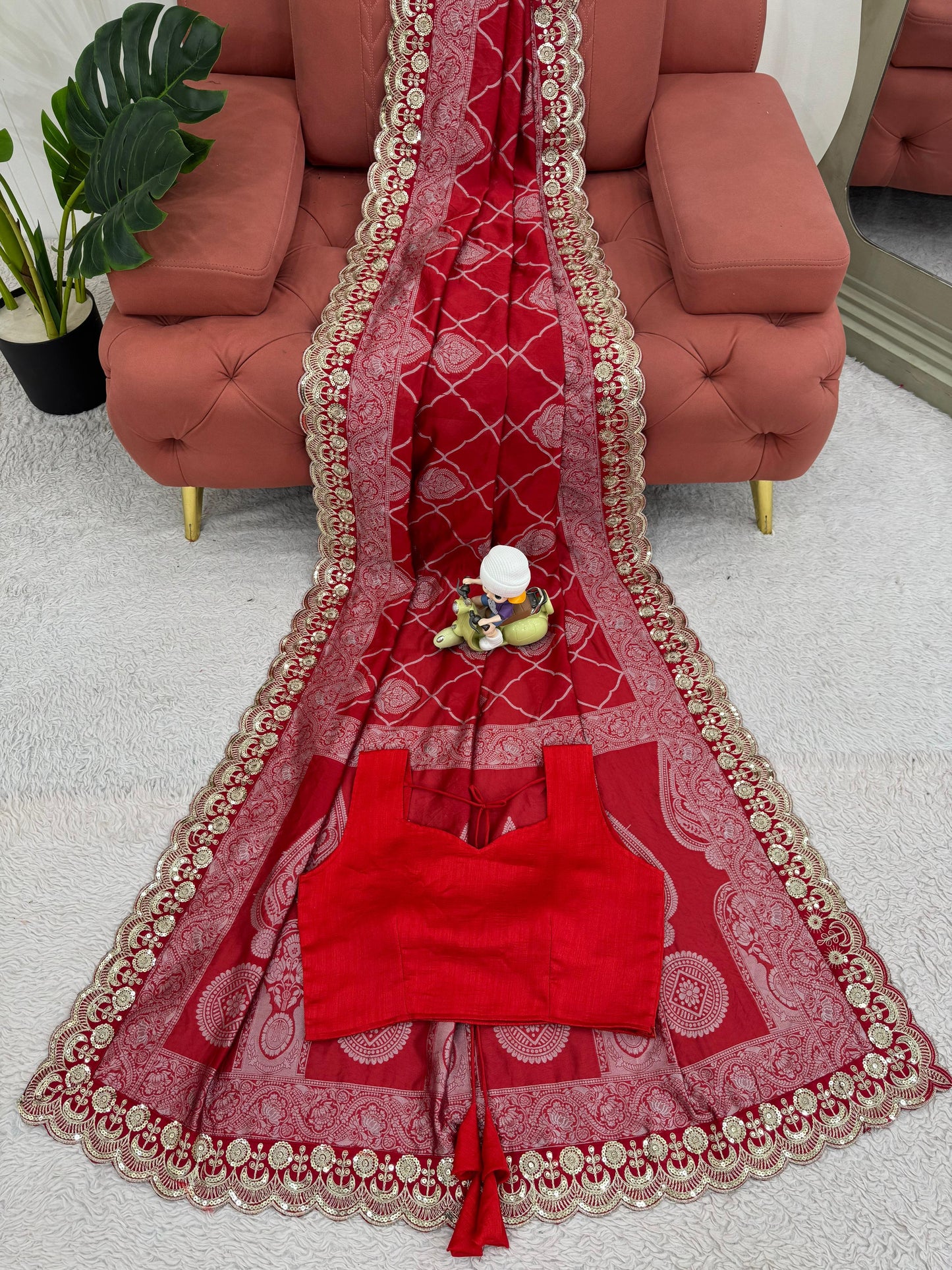 New Designer Red Kota Silk With Jacquard Coding Saree