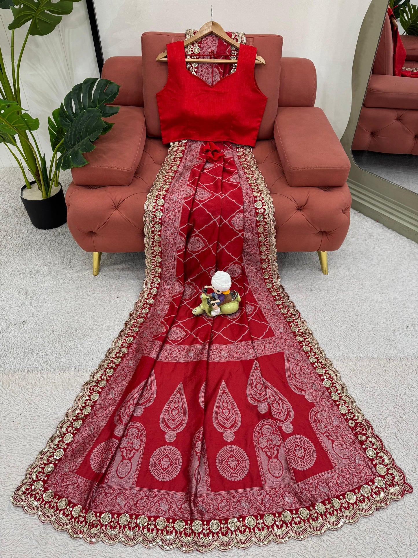 New Designer Red Kota Silk With Jacquard Coding Saree