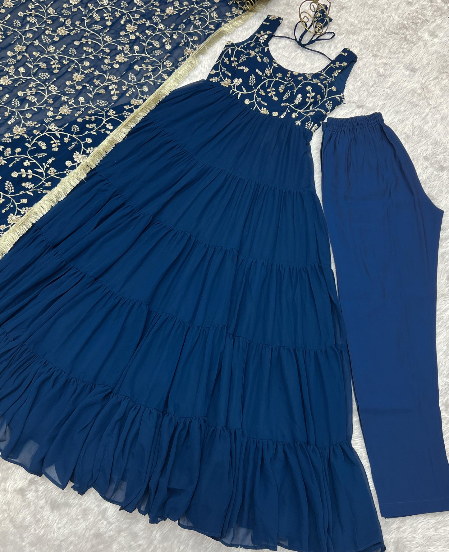 Tealblue Heavy Pure Soft Fox Georgette 3pc Kurta Set