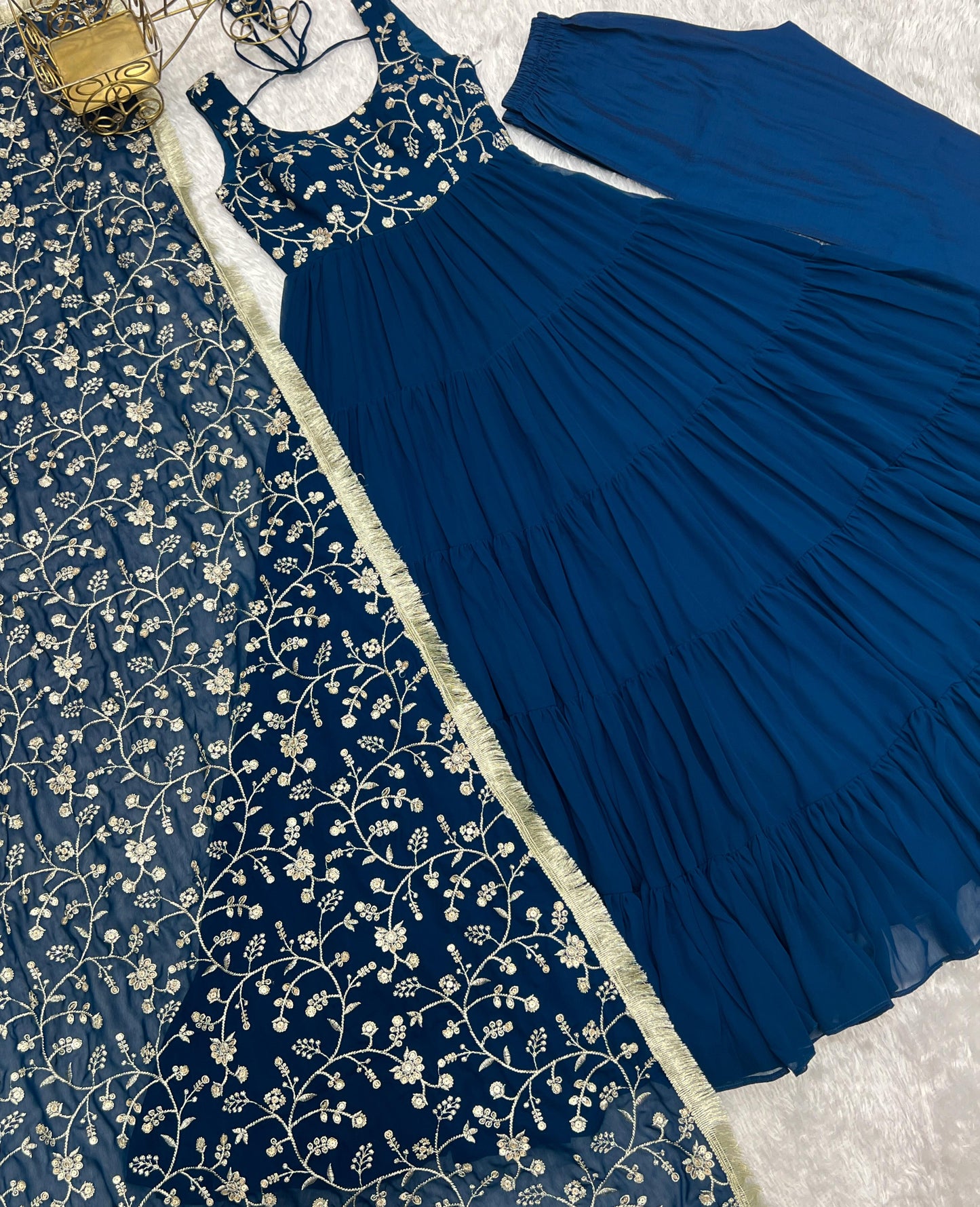 Tealblue Heavy Pure Soft Fox Georgette 3pc Kurta Set