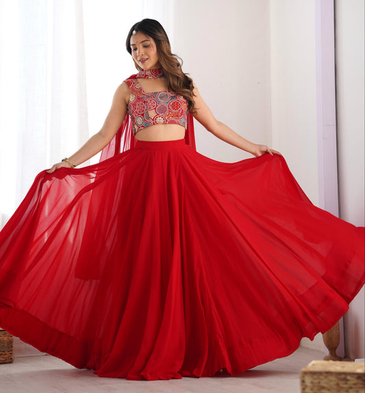 Red Pure Soft Fox Georgette Blooming Lehenga Choli