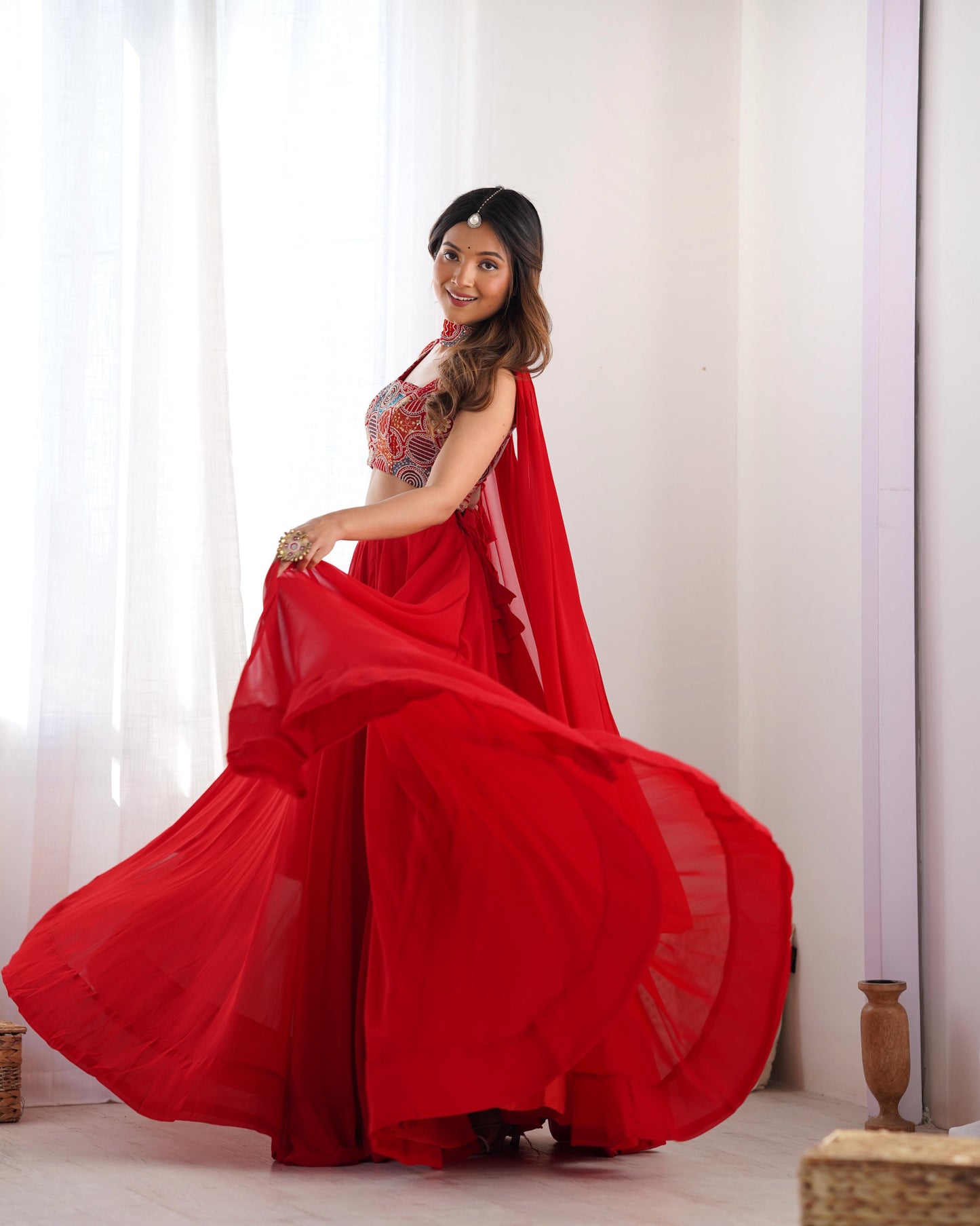 Red Pure Soft Fox Georgette Blooming Lehenga Choli