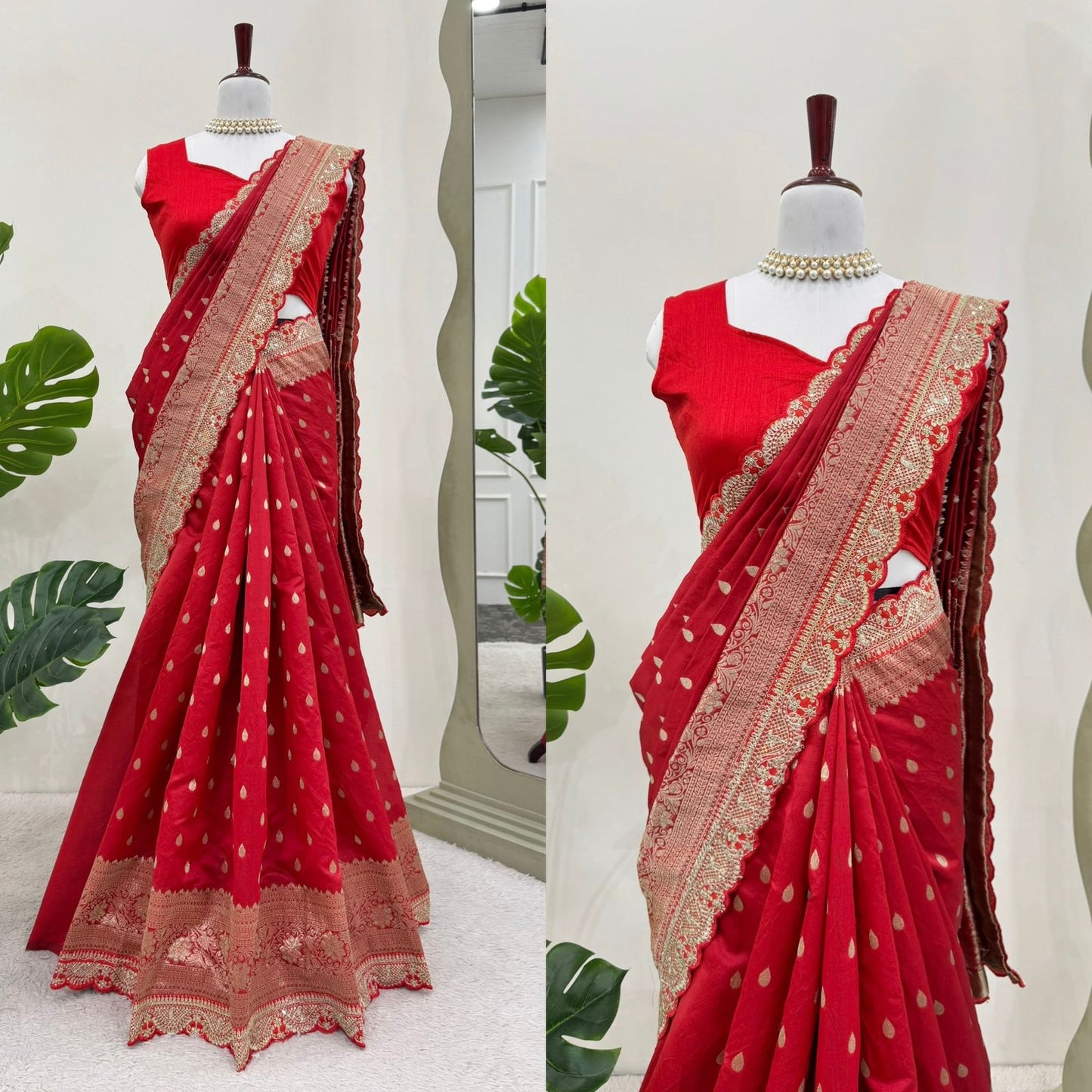 Red Color Sequin Lace Work  Kota Silk Saree