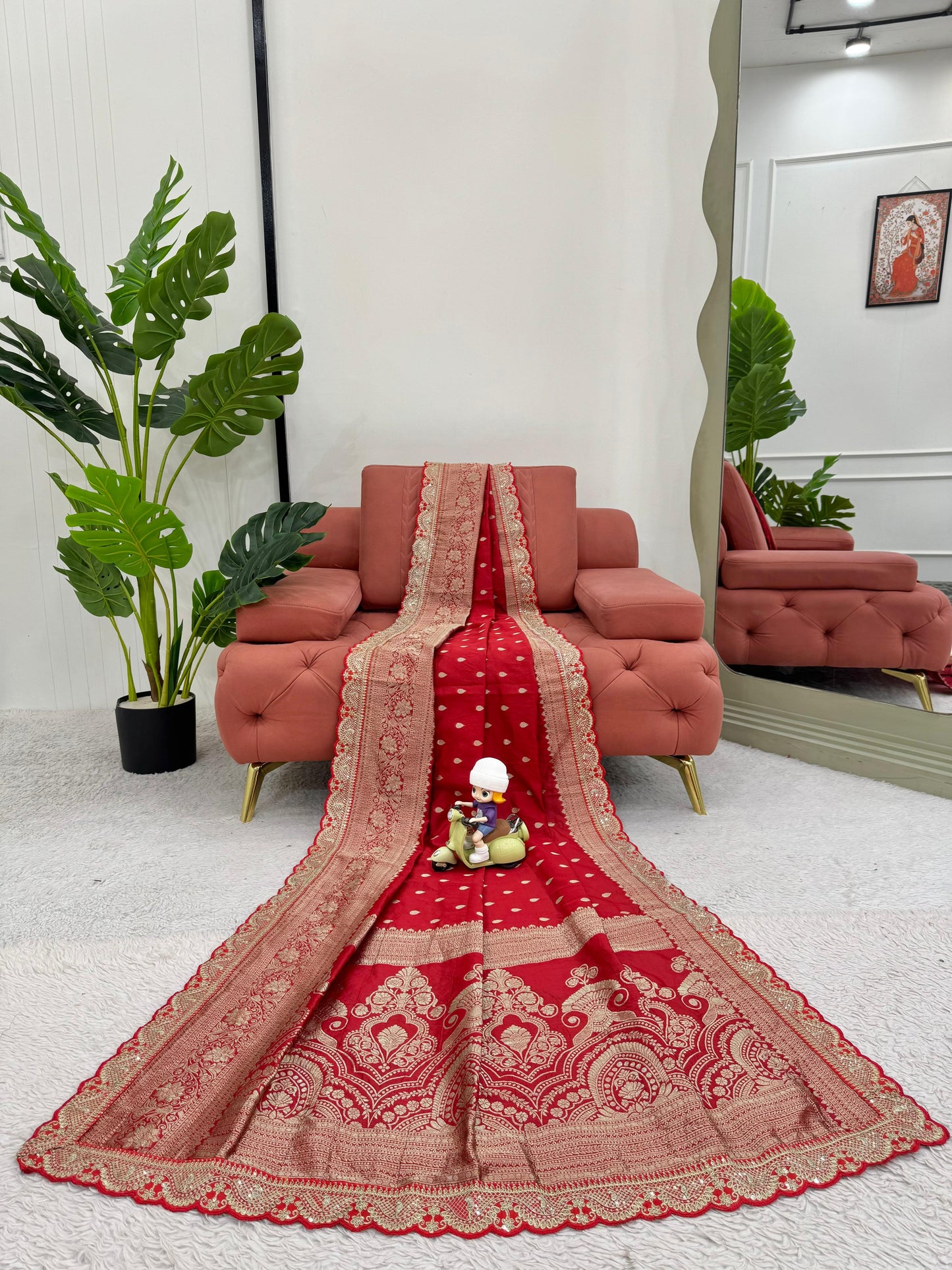 Red Color Sequin Lace Work  Kota Silk Saree