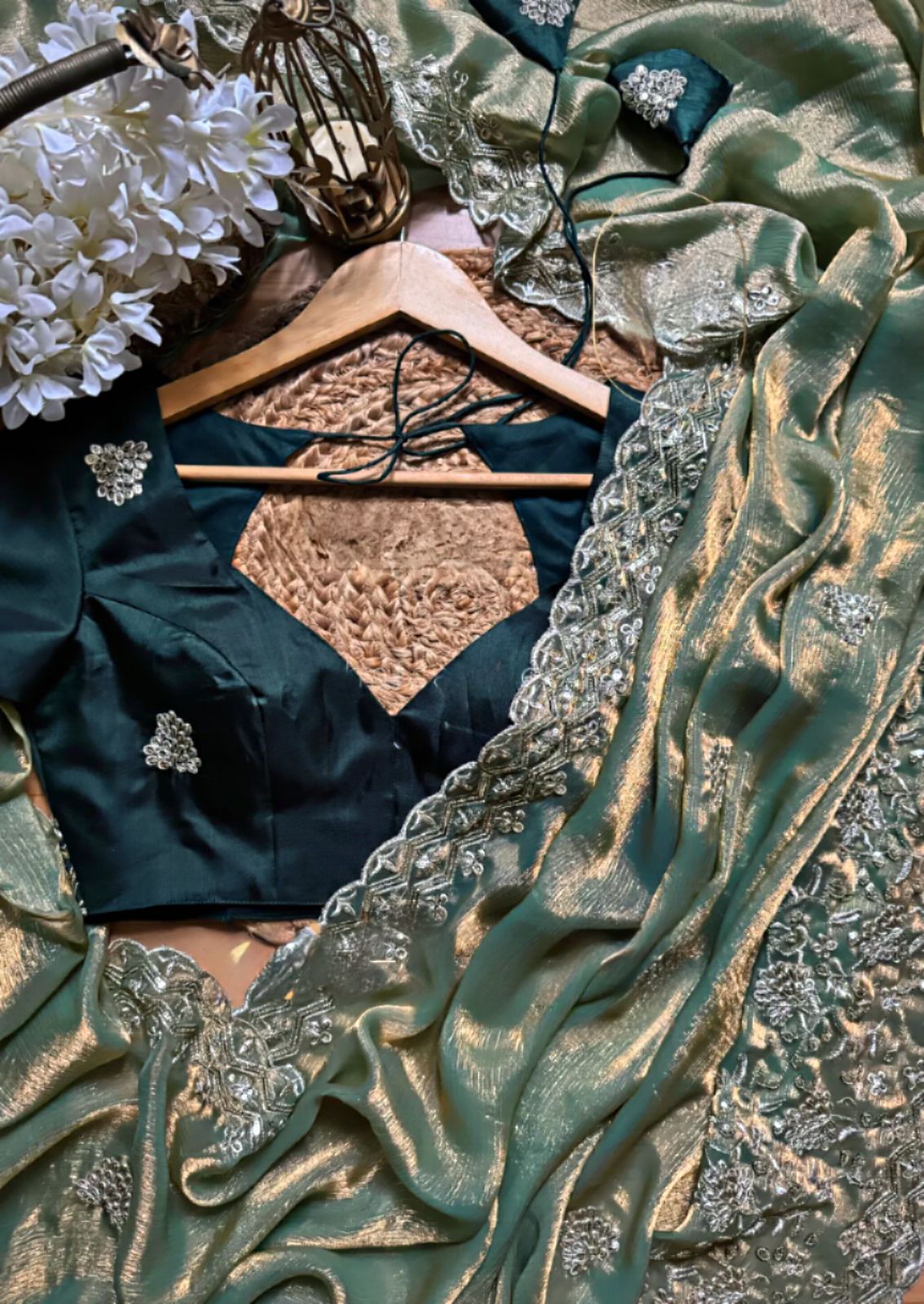 Green Burberry Silk Thread with Sequin Work Saree