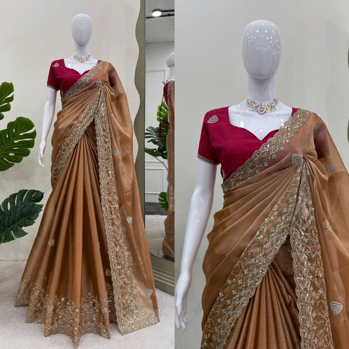 Green Burberry Silk Thread with Sequin Work Saree