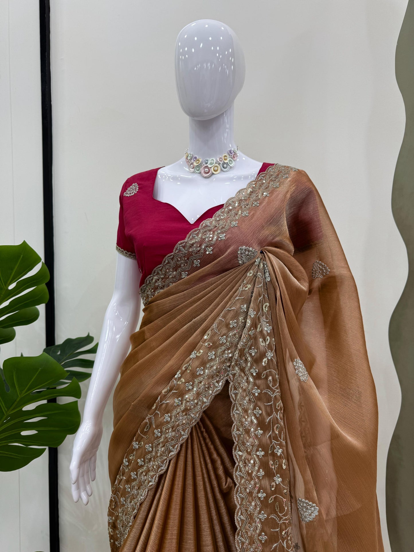 Green Burberry Silk Thread with Sequin Work Saree