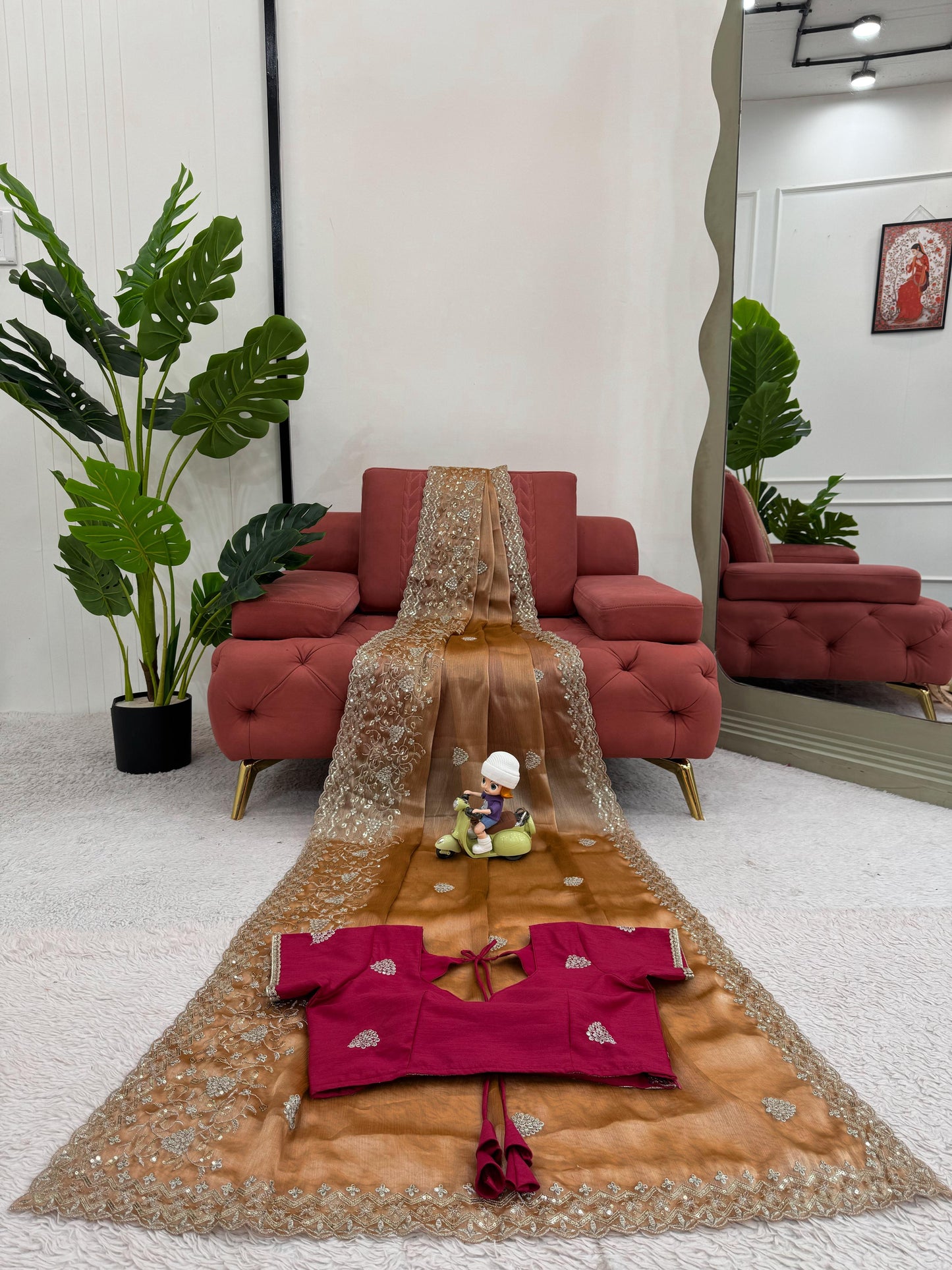 Green Burberry Silk Thread with Sequin Work Saree