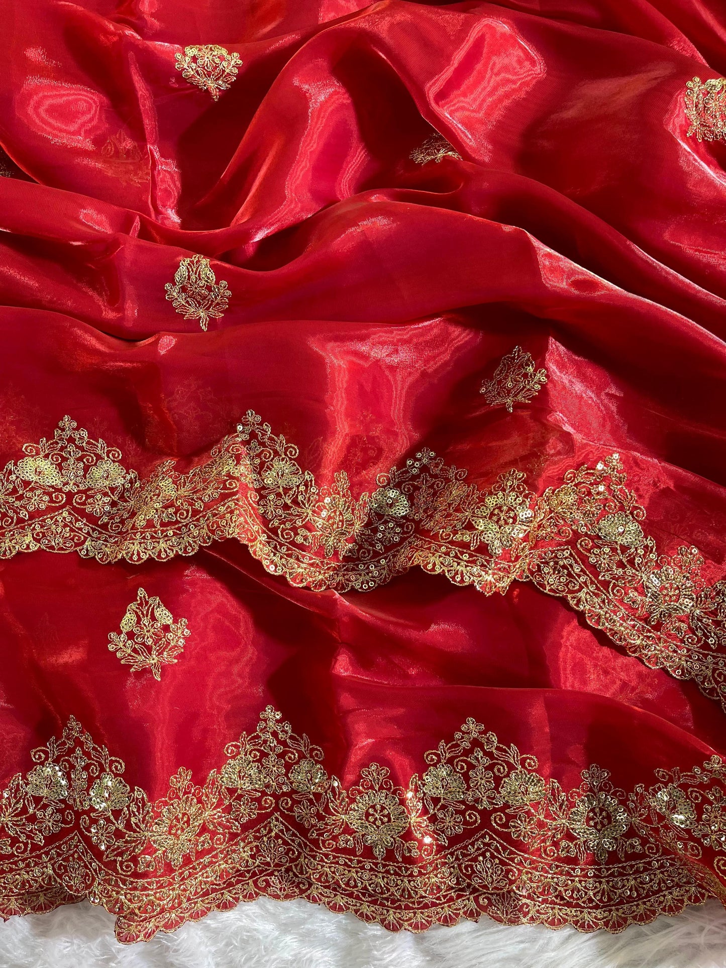 Red Pure Soft Zimmy Choo Silk 3mm Sequins Work Saree