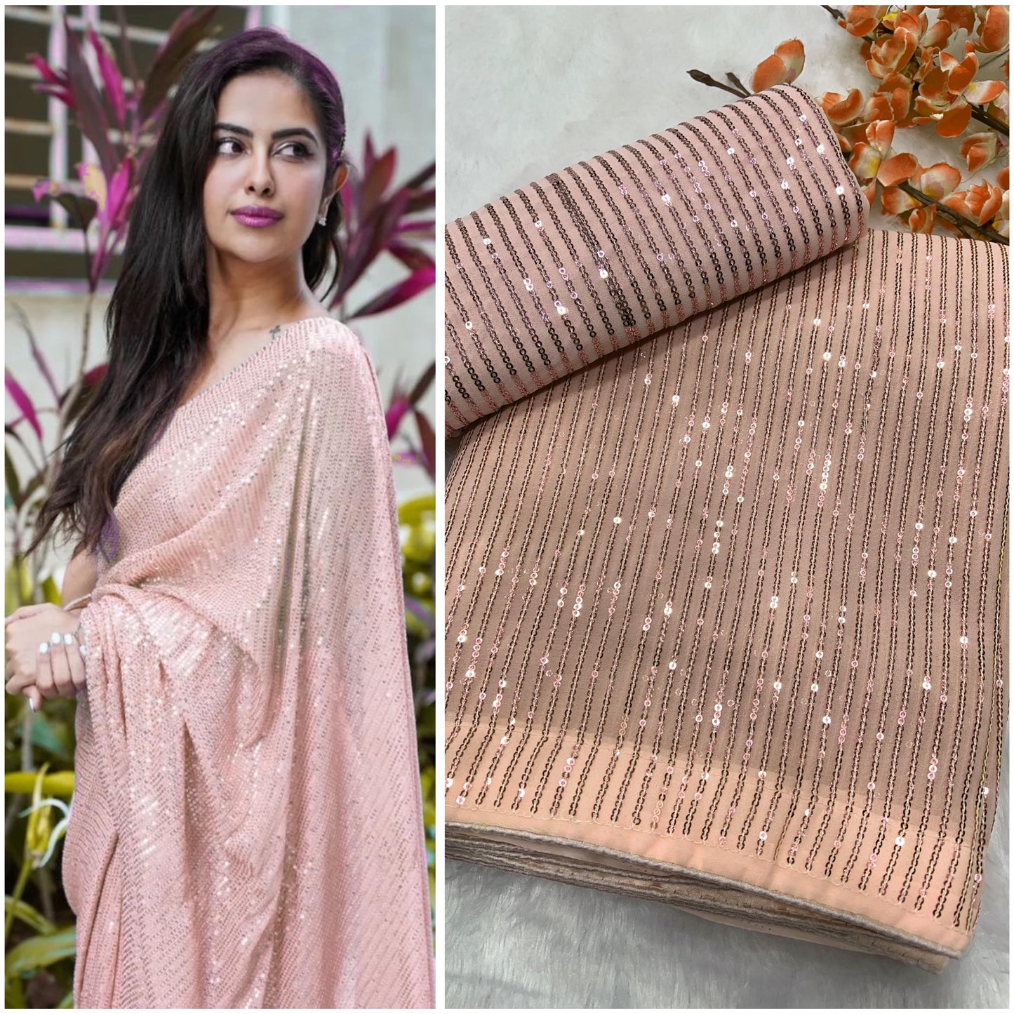 Heavy Georgette 3MM Sequins Embroidery Work Saree