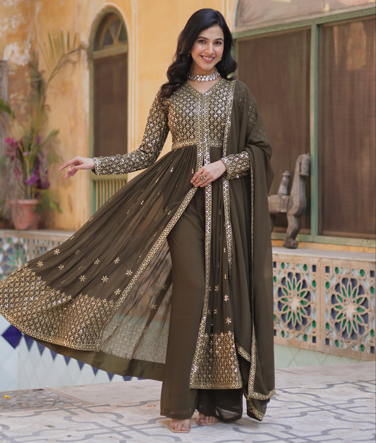 Faux Georgette with Embroidered Work  3pc Kurti Set