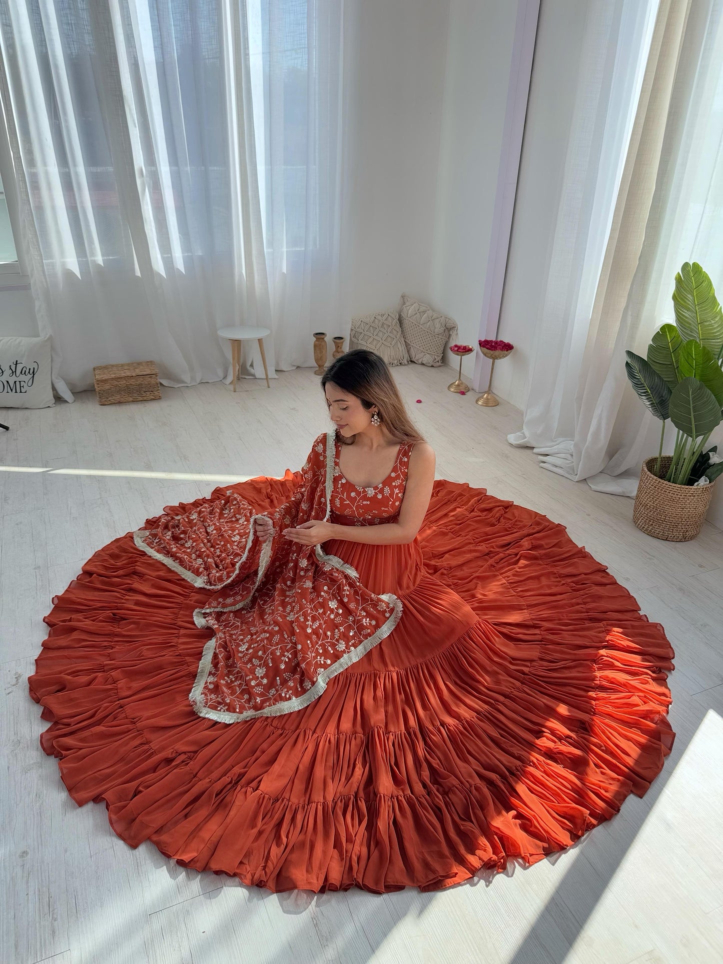 Rust Orange Color Heavy Pure Soft Fox Georgette 3pc Kurta Set