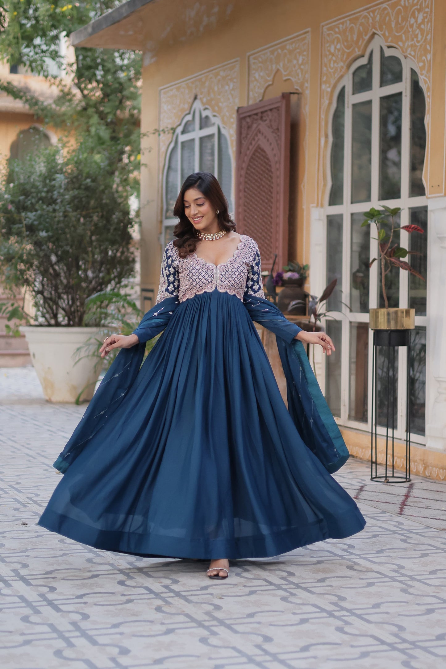 Rama Color Star Georgette With Sequins Work Gown With Dupttta