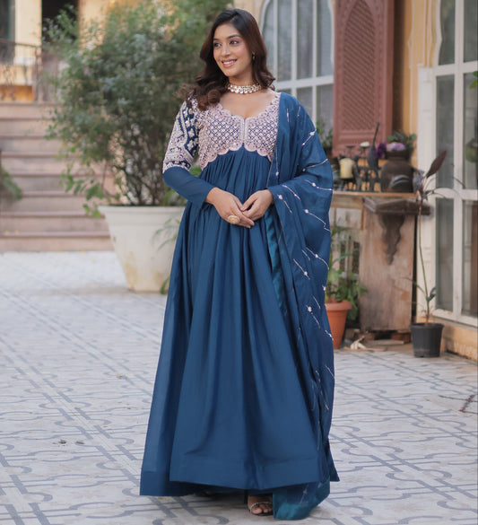 Rama Color Star Georgette With Sequins Work Gown With Dupttta