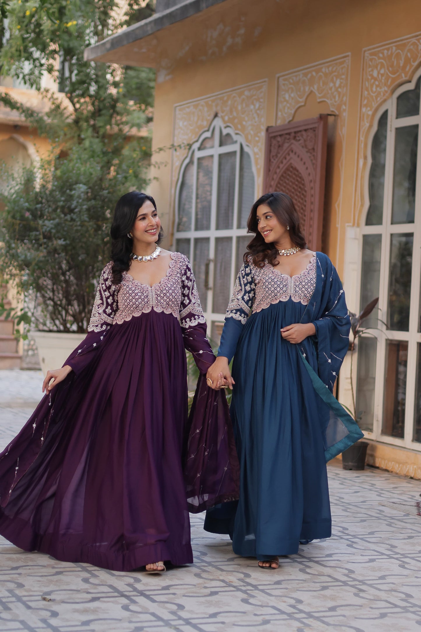 Rama Color Star Georgette With Sequins Work Gown With Dupttta