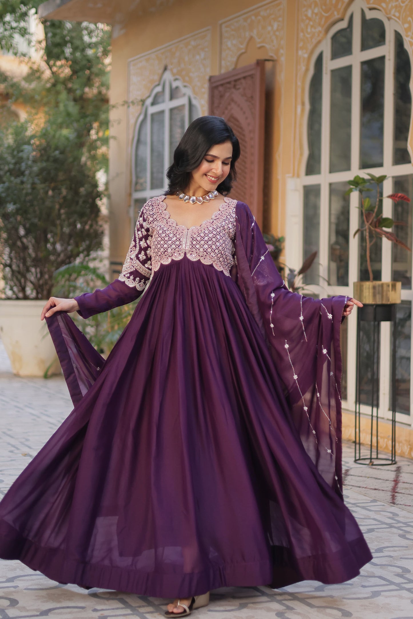 Rama Color Star Georgette With Sequins Work Gown With Dupttta