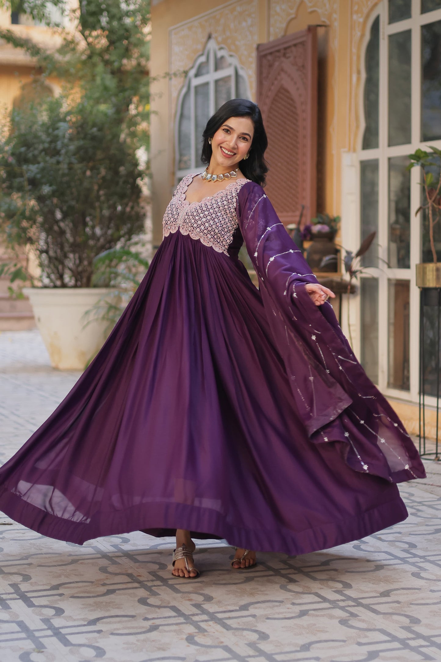 Rama Color Star Georgette With Sequins Work Gown With Dupttta