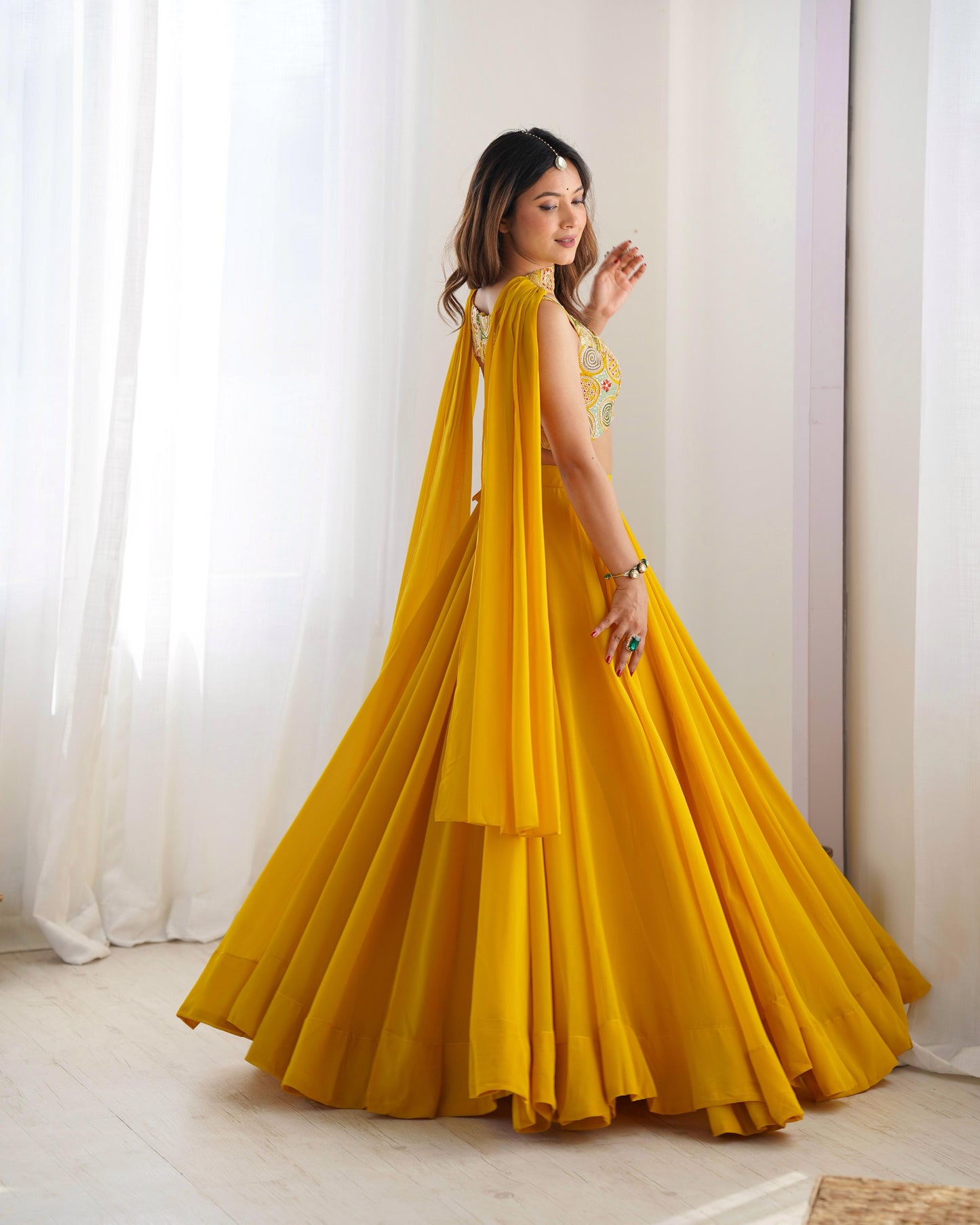 Yellow Pure Soft Fox Georgette Blooming Lehenga Choli