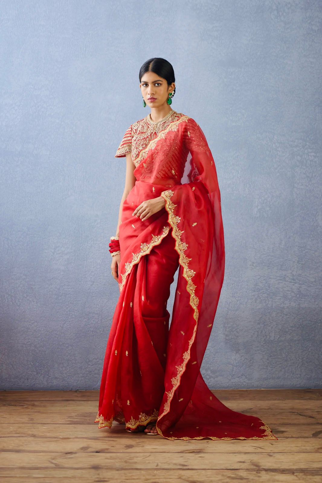 Gorgeous Red Heavy Organza Silk Saree