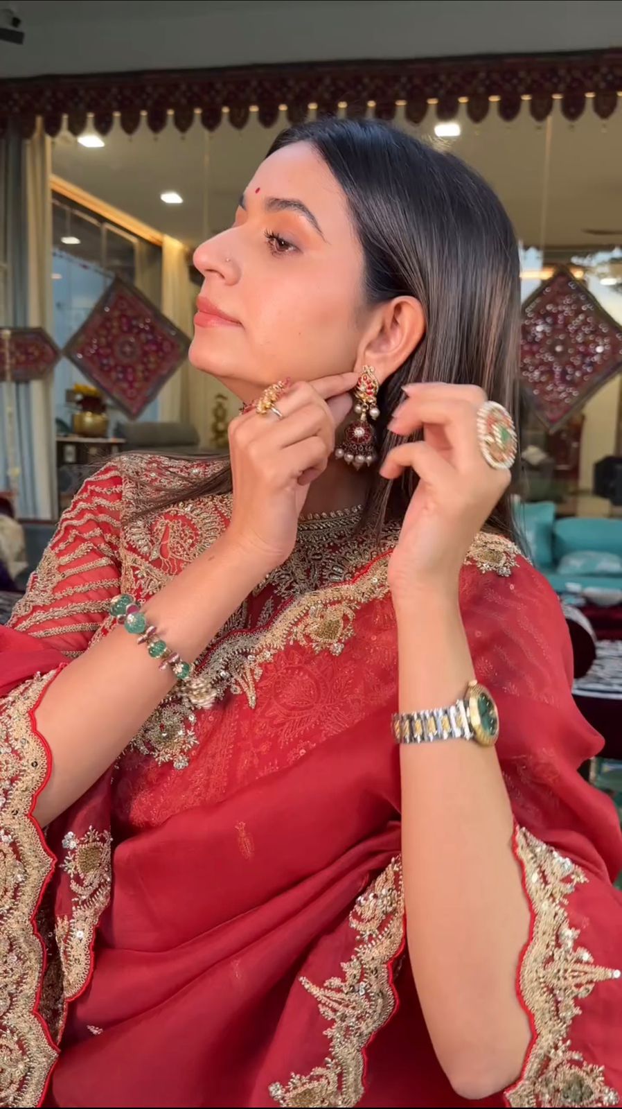 Gorgeous Red Heavy Organza Silk Saree