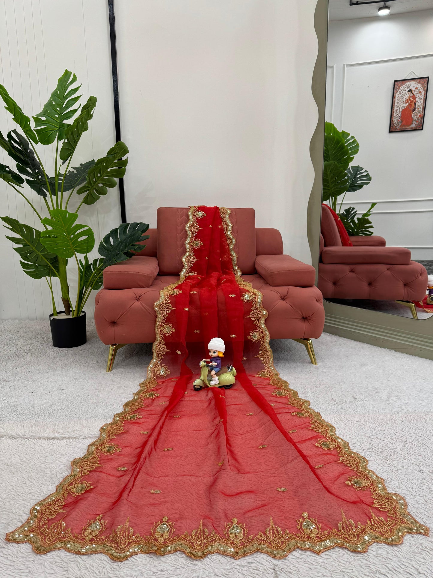 Gorgeous Red Heavy Organza Silk Saree