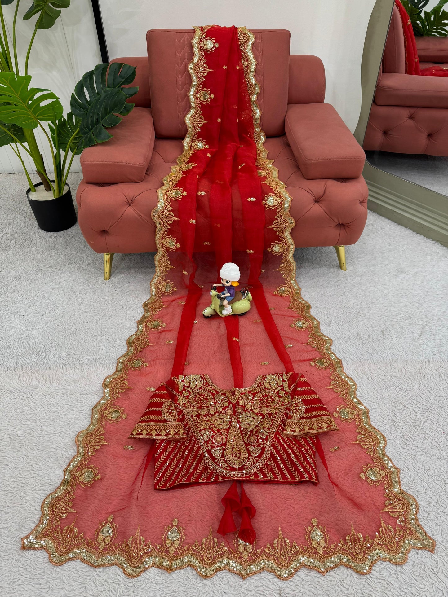 Gorgeous Red Heavy Organza Silk Saree