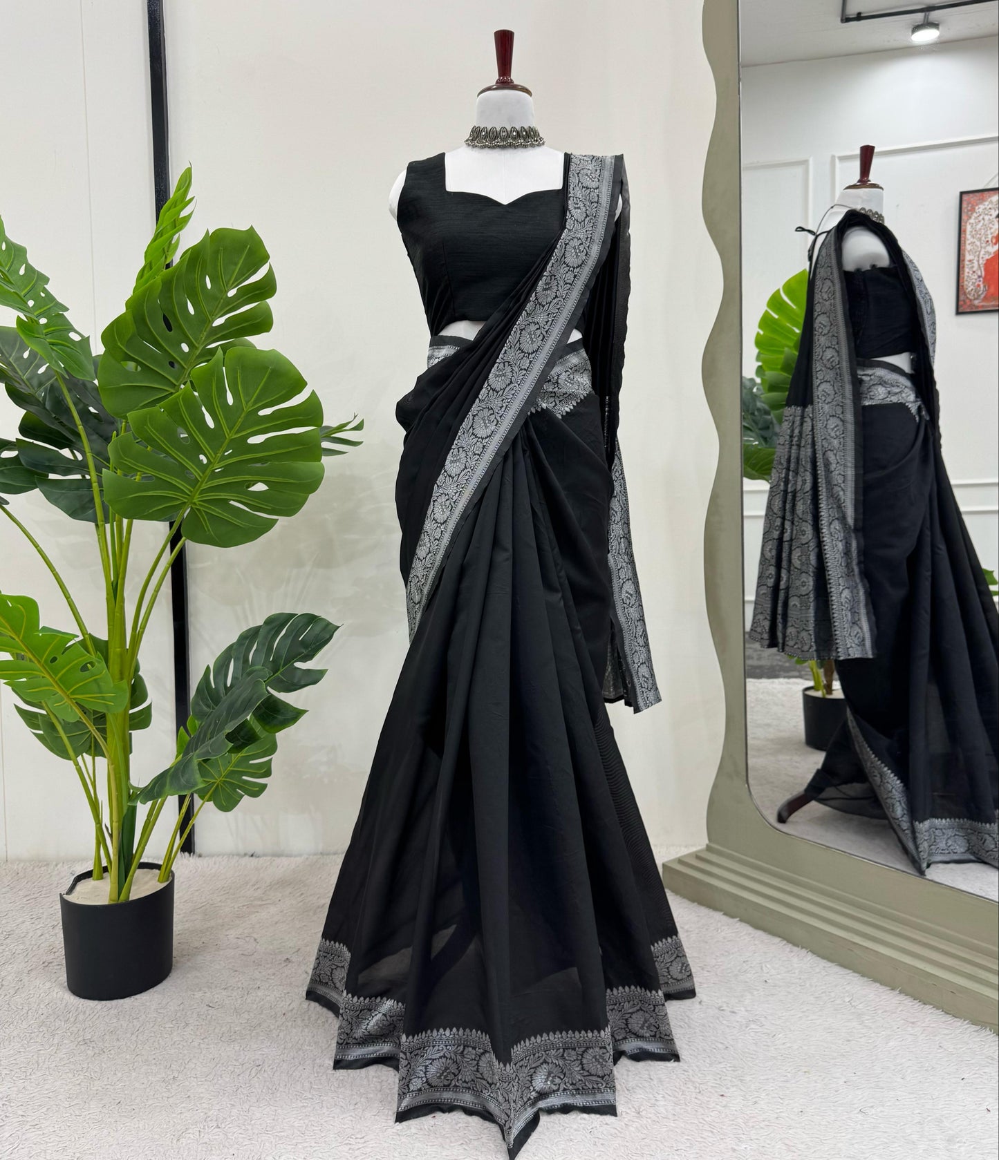 Gorgeous Black Kota Silk Jacquard Work Saree