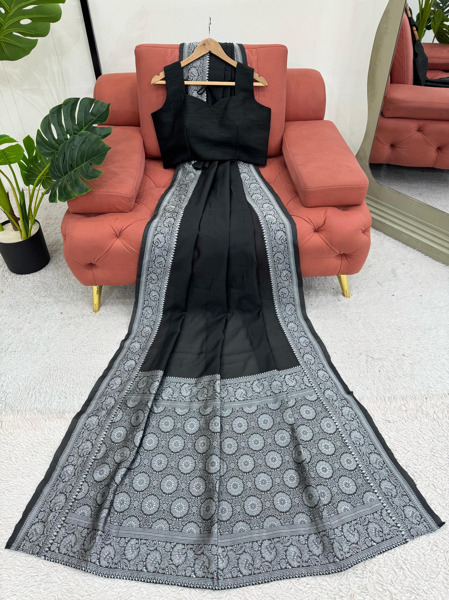 Gorgeous Black Kota Silk Jacquard Work Saree