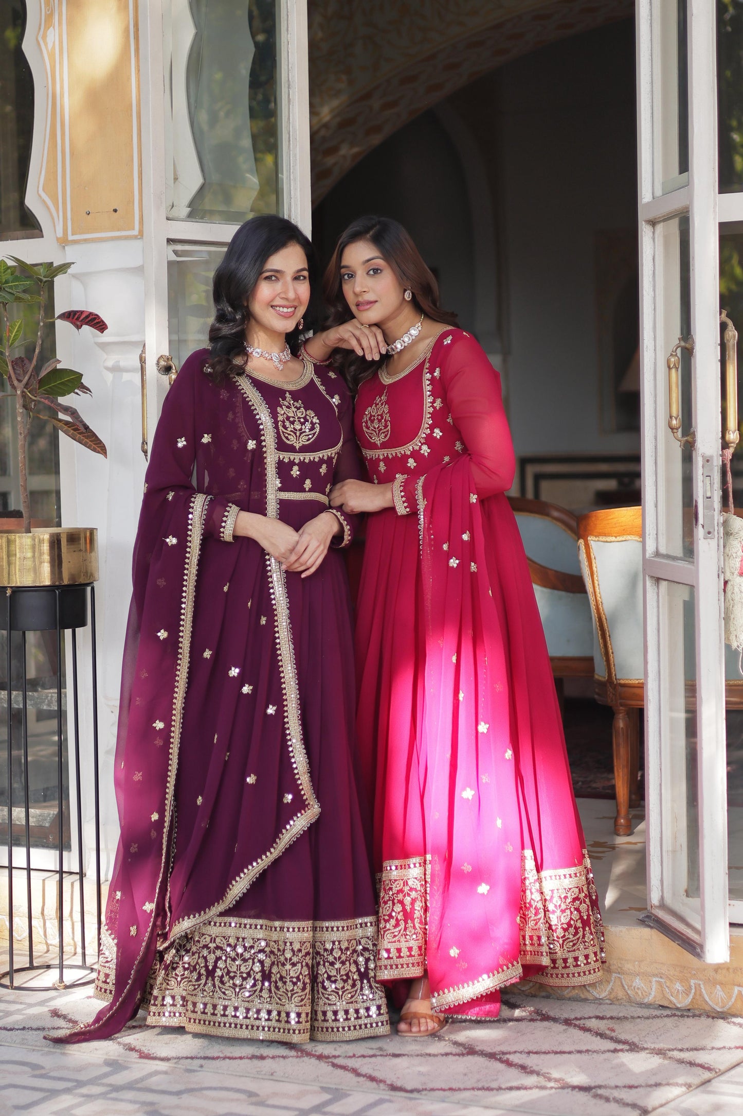 Pink Faux Blooming Georgette with Rich Sequins Embroidered Work Gown With Dupatta