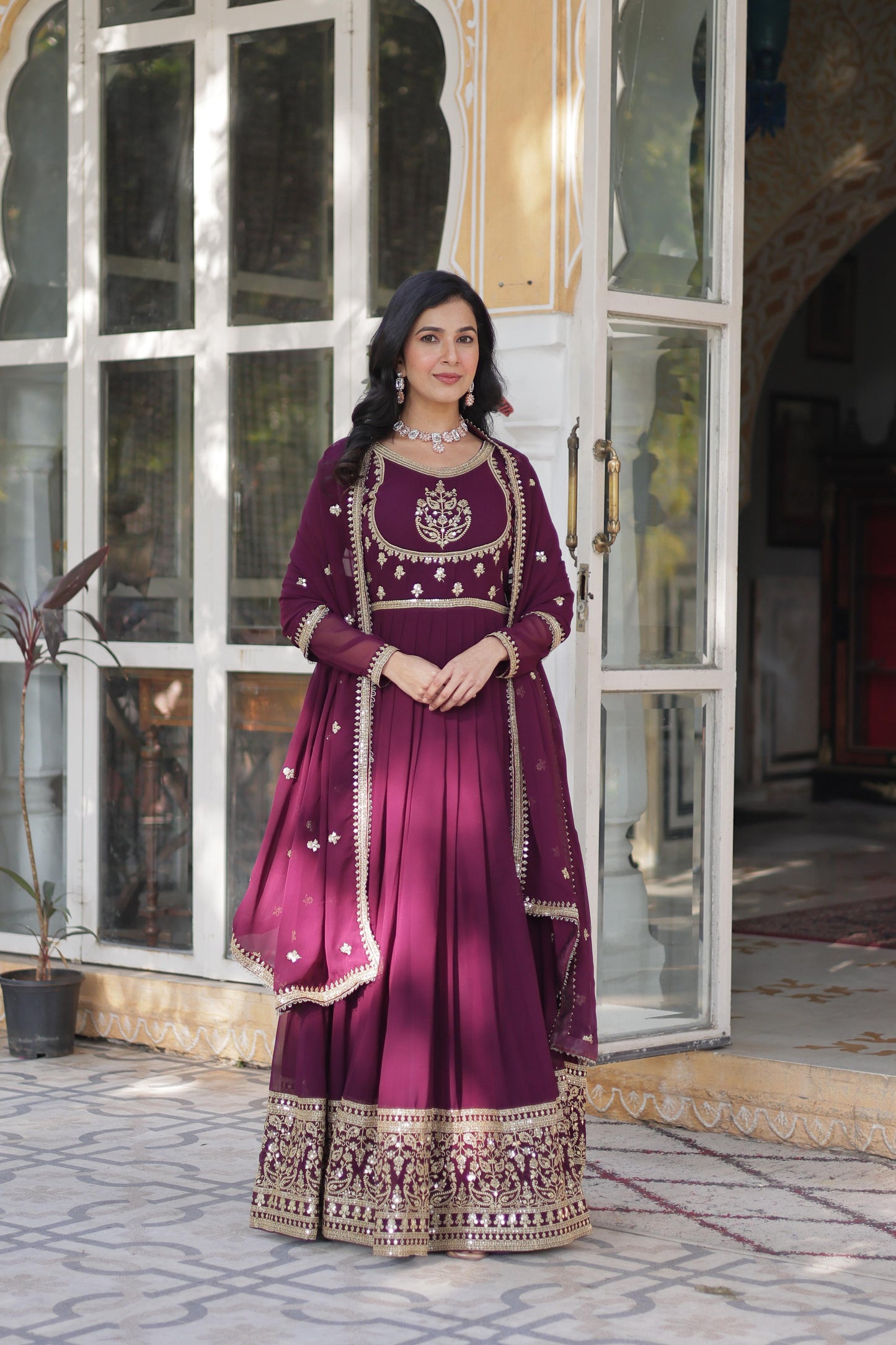 Pink Faux Blooming Georgette with Rich Sequins Embroidered Work Gown With Dupatta