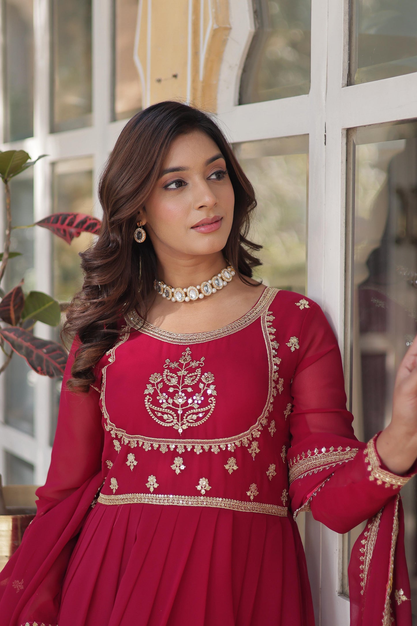 Pink Faux Blooming Georgette with Rich Sequins Embroidered Work Gown With Dupatta