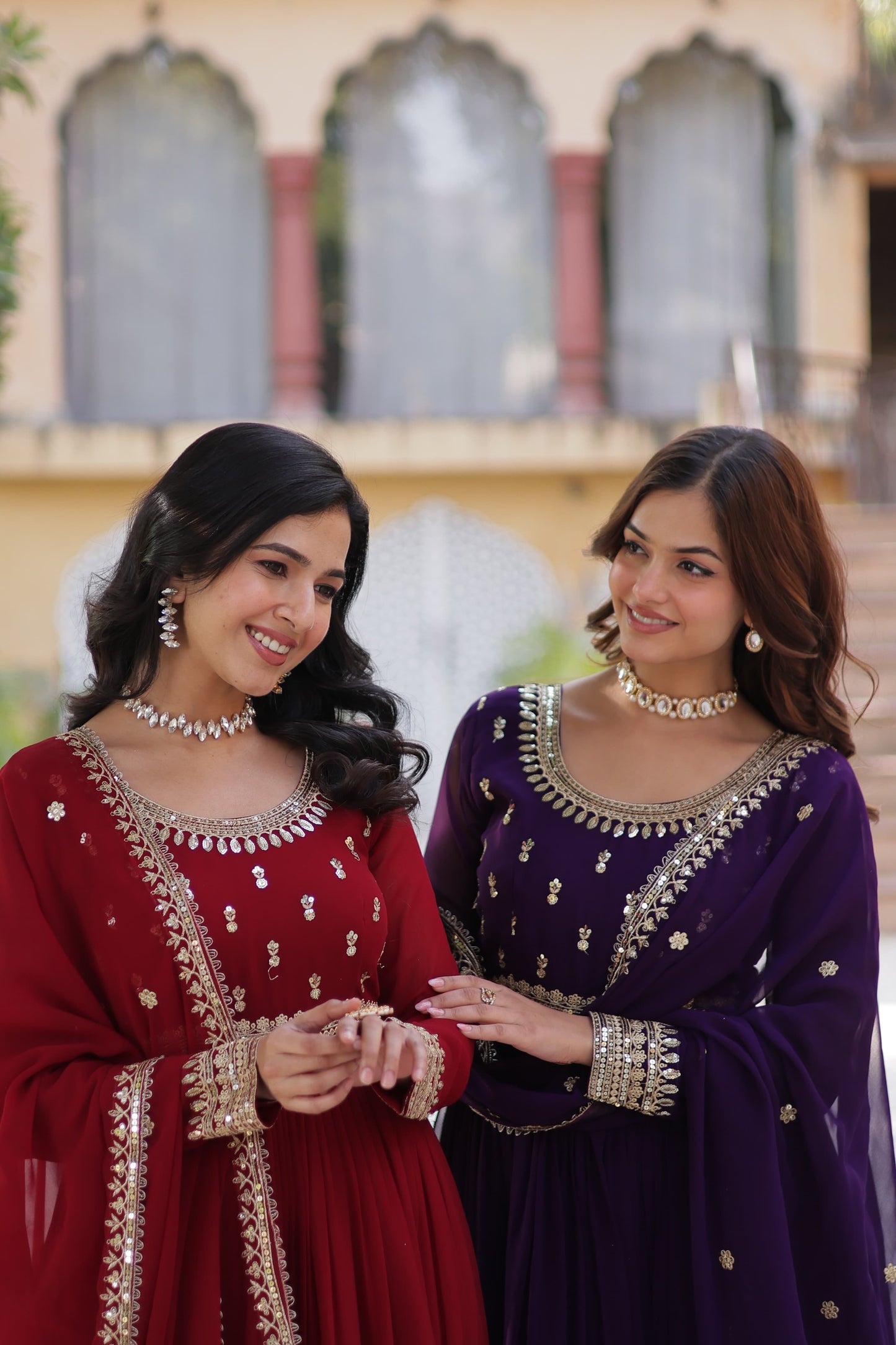 Maroon Faux Blooming with Embroidery Zari Sequins Work Gown With Dupatta