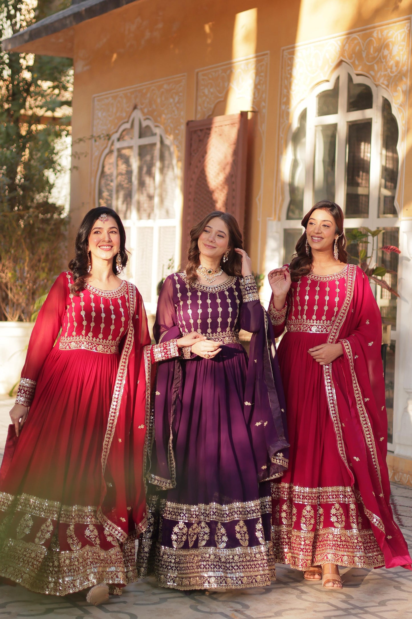 Maroon Embroidery Zari Sequins Work Gown With Dupatta