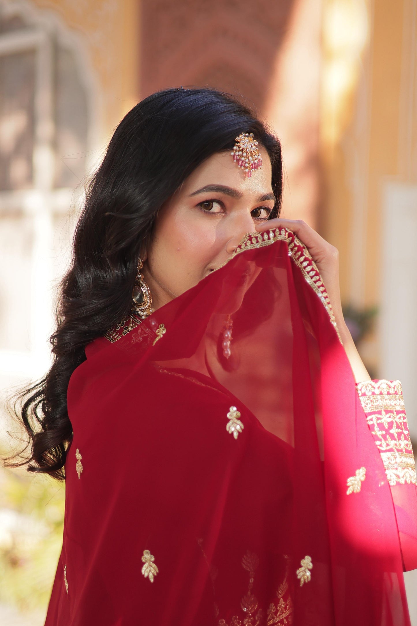 Maroon Embroidery Zari Sequins Work Gown With Dupatta