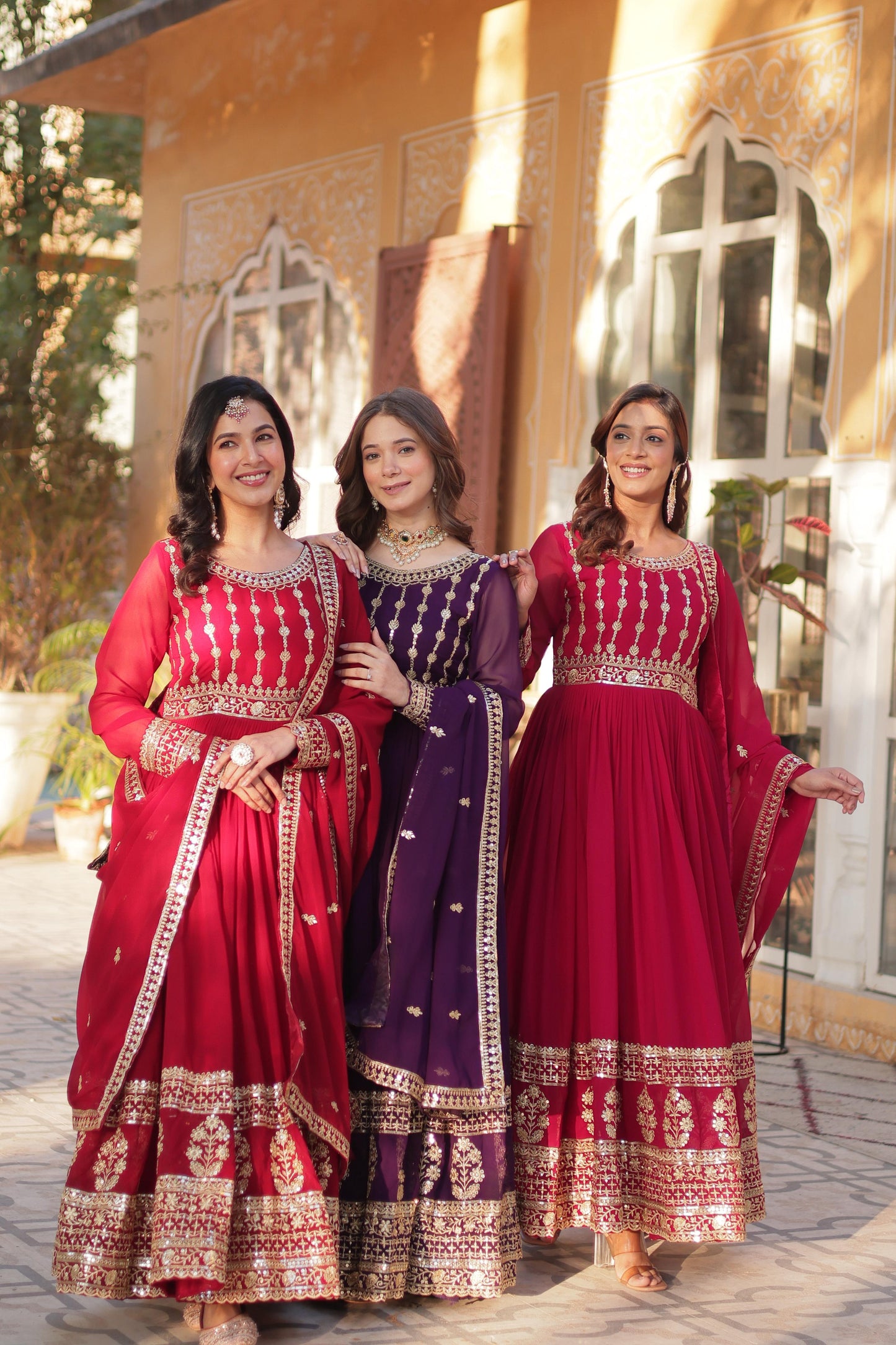 Maroon Embroidery Zari Sequins Work Gown With Dupatta