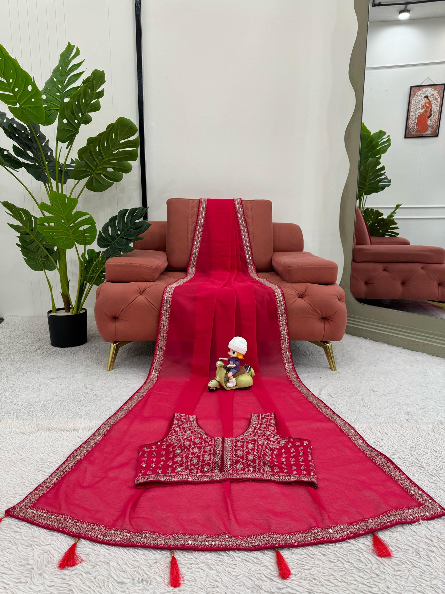 Red Sequins work Georgette Saree