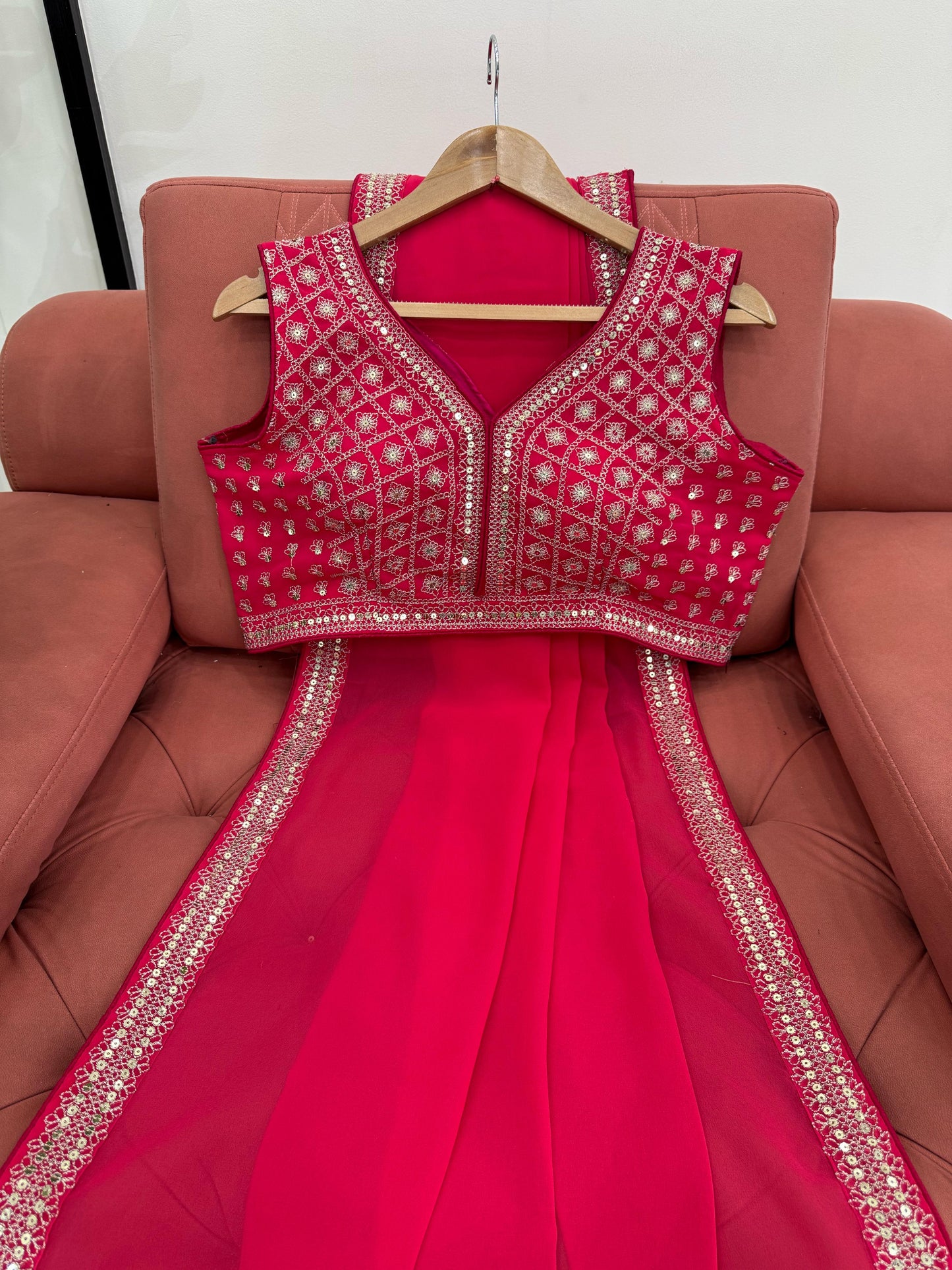 Red Sequins work Georgette Saree