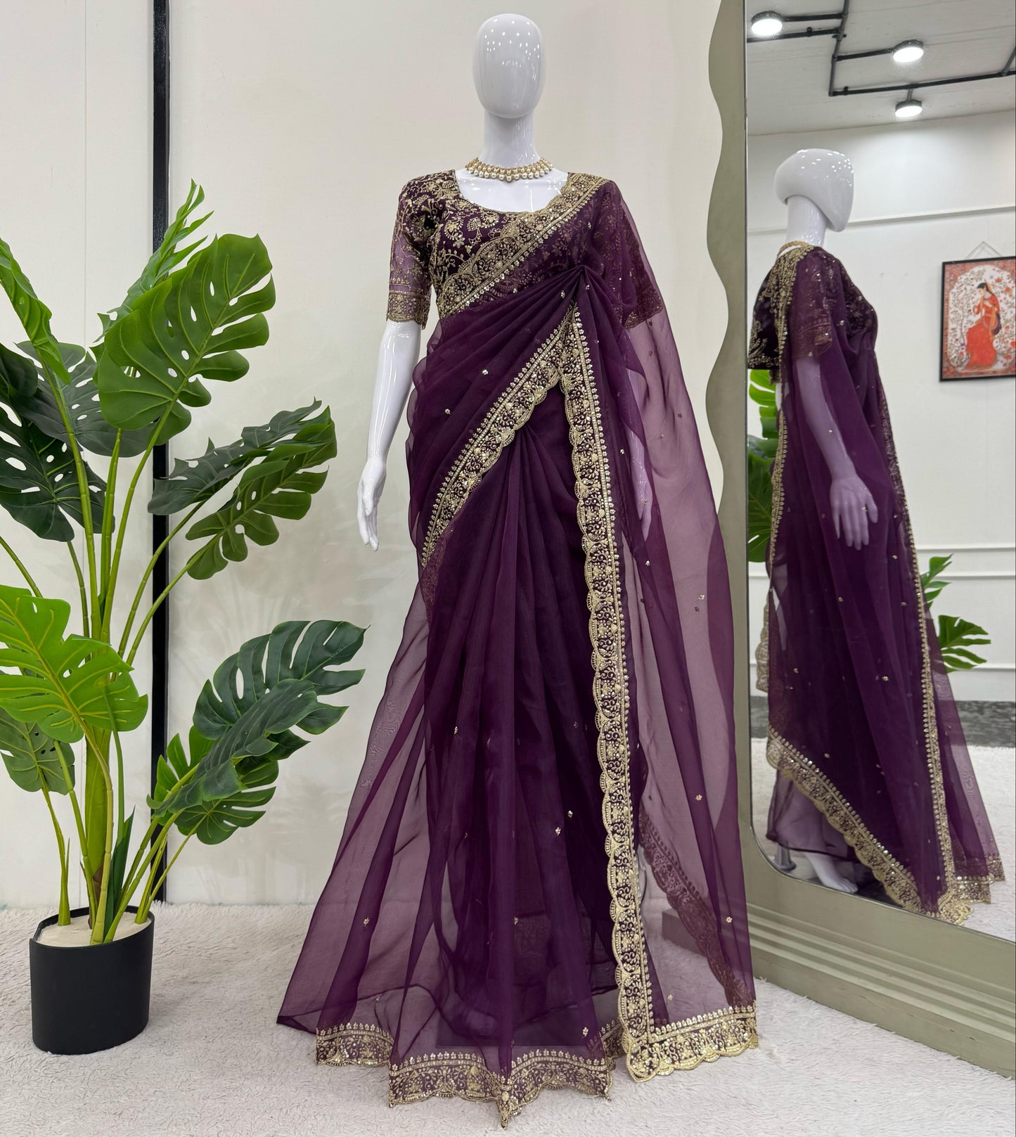 Wine Heavy Organza Silk