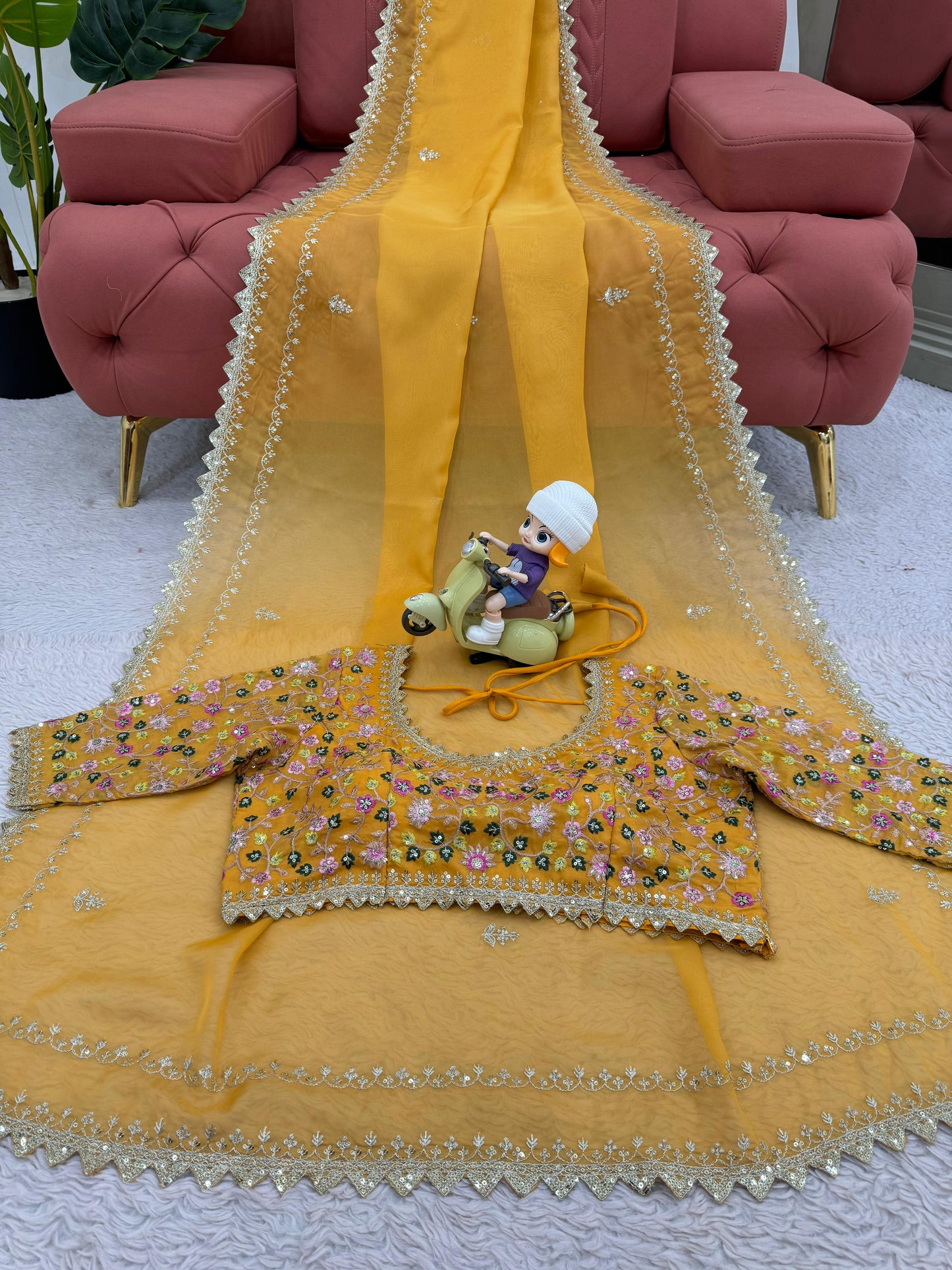 Yellow Tibby Silk Saree