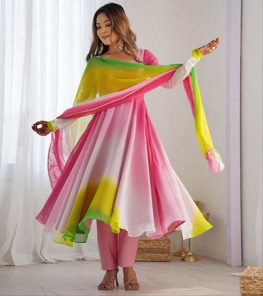 Multicolor Heavy Pure Soft Fox Georgette 3pc Kurta Set